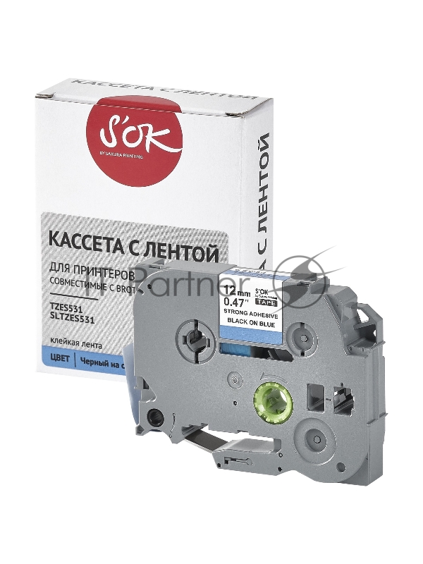 Кассета с лентой SOK by Sakura Printing TZES531 для Brother, черный на синем, 12мм/8м , наклейка