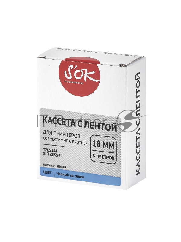 Кассета с лентой SOK by Sakura Printing TZES541 для Brother, черный на синем, 18мм/8м , наклейка