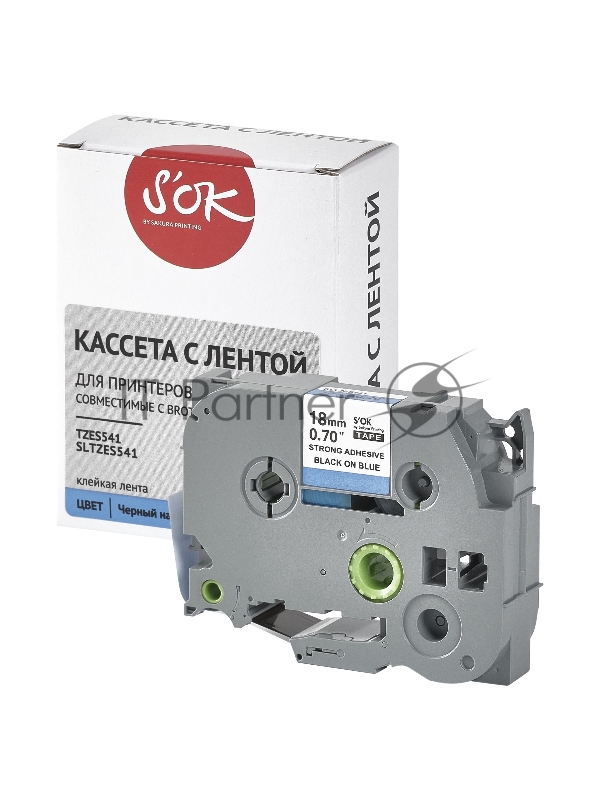 Кассета с лентой SOK by Sakura Printing TZES541 для Brother, черный на синем, 18мм/8м , наклейка