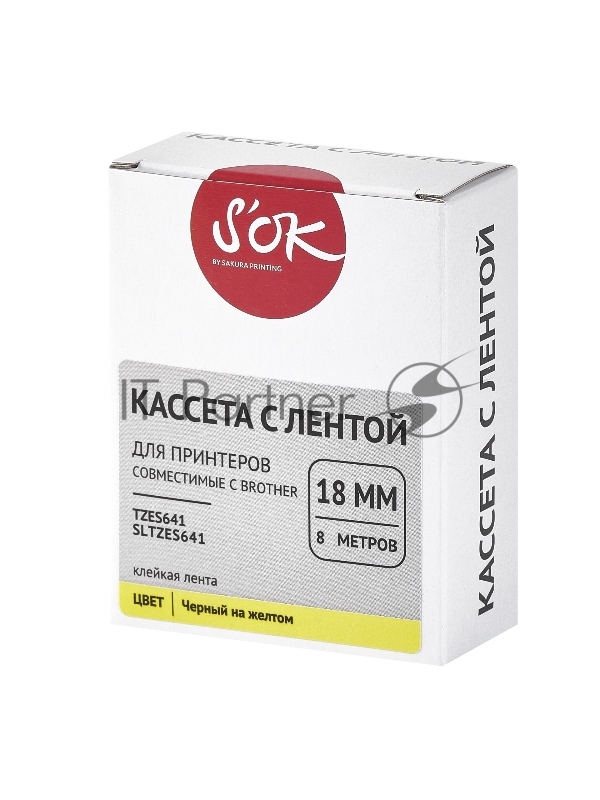 Кассета с лентой SOK by Sakura Printing TZES641 для Brother, черный на желтом, 18мм/8м , наклейка