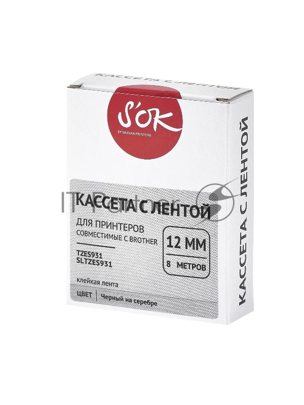 Кассета с лентой SOK by Sakura Printing TZES931 для Brother, черный на серебре, 12мм/8м , наклейка