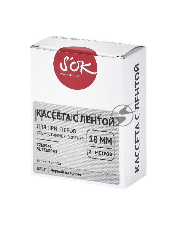 Кассета с лентой SOK by Sakura Printing TZES941 для Brother, черный на серебре, 18мм/8м , наклейка