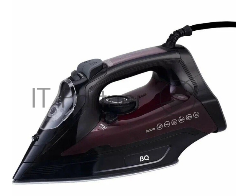 Утюг BQ SI1003 Black-Wine Red. Мощность 2600 Вт / Резервуар для воды 360 мл / Постоянная подача пара 35 г/мин / Паровой удар 160 г / Керамическое покрытие EasyGlidePRO / Защита от перегрева / Вертикальное отпраивание / Индикация готовности к работе /