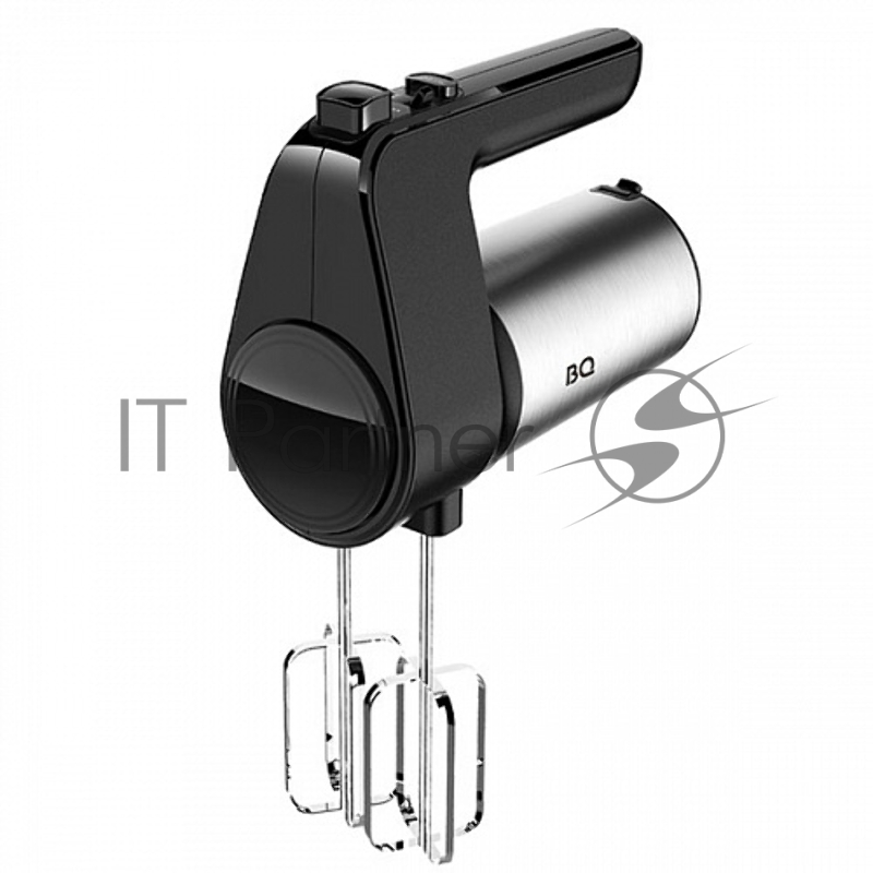 Миксер BQ MX323 Steel-black, Мощность 500 Вт, 6 скоростных режимов, Режим ТУРБО, 2 венчика для взбивания, 2 крюка для замешивания теста, Съемный держатель для насадок в комплекте, Скорость вращения до 1400 об/мин, Защита от перегрузки, Насадки из нер