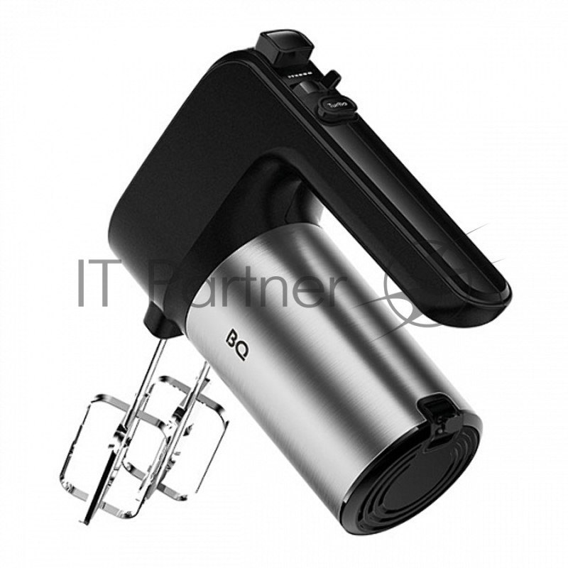 Миксер BQ MX323 Steel-black, Мощность 500 Вт, 6 скоростных режимов, Режим ТУРБО, 2 венчика для взбивания, 2 крюка для замешивания теста, Съемный держатель для насадок в комплекте, Скорость вращения до 1400 об/мин, Защита от перегрузки, Насадки из нер
