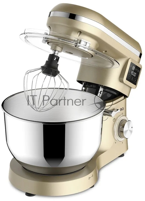 Планетарный миксер BQ MX640 Gold. Максимальная мощность 1600 Вт / Чаша из нержавеющей стали 6 л / Функция ферментации/ Подогрев чаши до 40C / Электронное управление / Металлические насадки в комплекте / Металлические шестерни / Двойная защита: от пер