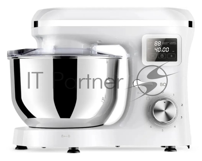 Планетарный миксер BQ MX640 White. Максимальная мощность 1600 Вт / Чаша из нержавеющей стали 6 л / Функция ферментации/ Подогрев чаши до 40C / Электронное управление / Металлические насадки в комплекте / Металлические шестерни / Двойная защита: от пе