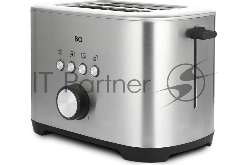 Тостер BQ T1010 Steel-Black, Мощность 800 Вт, 7 степеней поджаривания , Функция подогрева, разморозки, одностороннего поджаривания и отмена, Съемный лоток для сбора крошек, Автоматическое центрирование тостов, Подъемник для небольших ломтиков, Подста