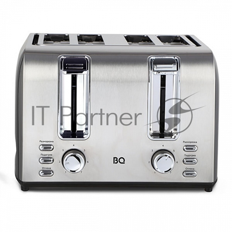 Тостер BQ T2001 Steel-Black, Мощность 1500 Вт, 7 степеней поджаривания, Функция подогрева, разморозки и отмена, Съемный лоток для сбора крошек, Автоматическое центрирование тостов, Индикация режима работы, Автоматическое отключение, Корпус из нержаве