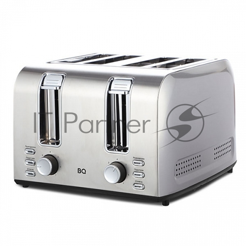 Тостер BQ T2001 Steel-Black, Мощность 1500 Вт, 7 степеней поджаривания, Функция подогрева, разморозки и отмена, Съемный лоток для сбора крошек, Автоматическое центрирование тостов, Индикация режима работы, Автоматическое отключение, Корпус из нержаве