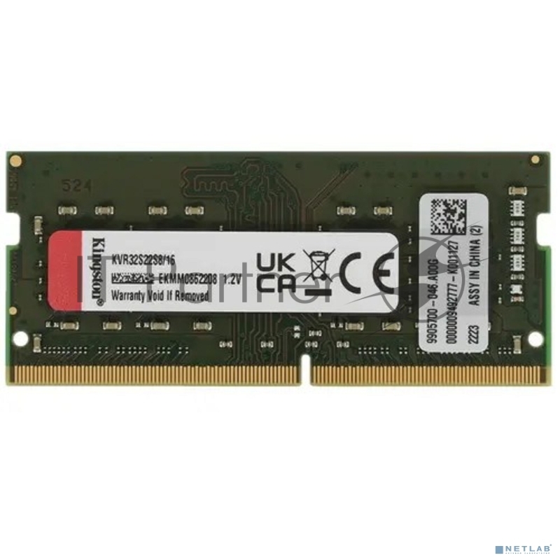 Модуль памяти SO-DIMM DDR 4 DIMM 16Gb PC25600, 3200Mhz, Kingston (KVR32S22S8/16) (retail)