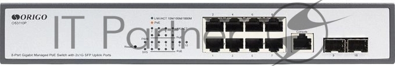 Коммутатор Managed L2 Switch 8x1000Base-T PoE, 2x1000Base-X SFP, PoE Budget 135W, RJ45 Console, 19 w/brackets