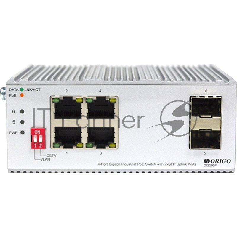 Коммутатор Unmanaged Industrial Switch 4x1000Base-T PoE, 2x1000Base-X SFP, PoE Budget 60W, Surge 4KV, -40 to 75°C