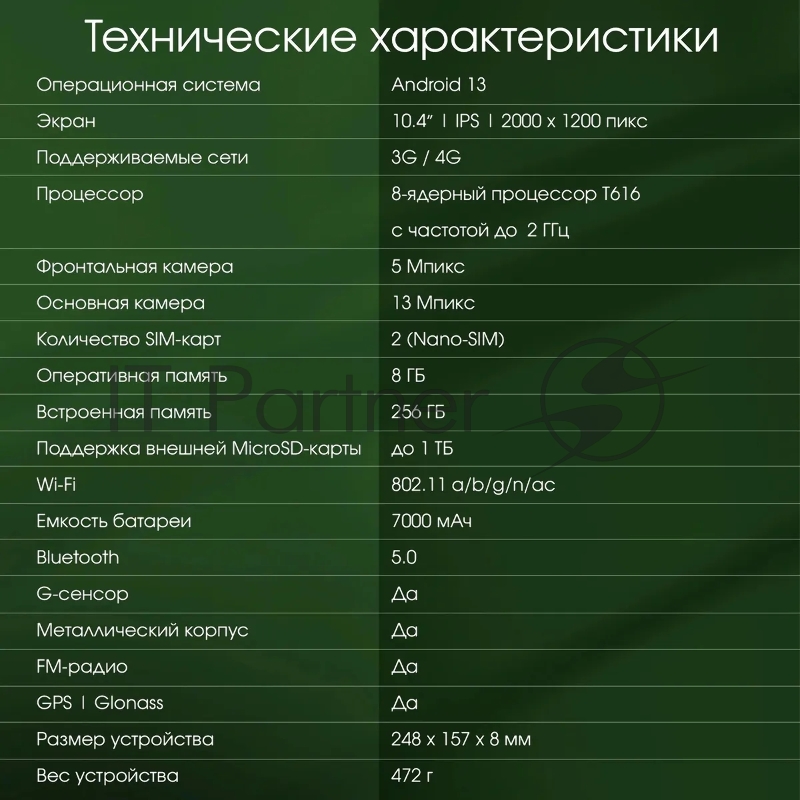 Планшет Digma Pro HIT 16 T616 (2.0) 8C RAM8Gb ROM256Gb 10.4 IPS 2000x1200 3G 4G Android 13 серый 13Mpix 5Mpix BT GPS WiFi Touch microSD 1Tb 7000mAh