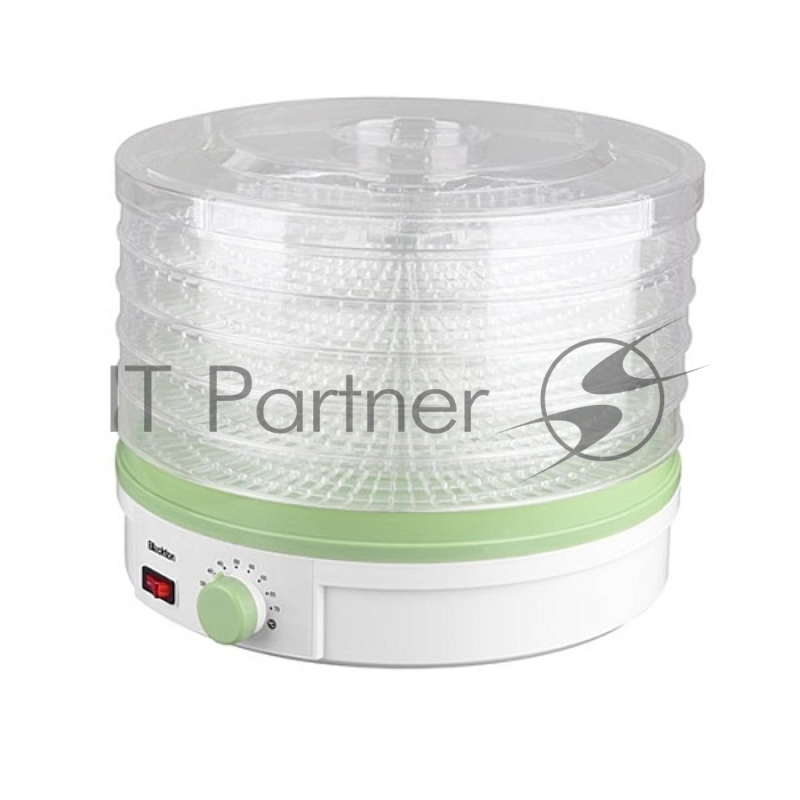 Сушилка для овощей и фруктов Blackton Bt FD1114 White-green, Мощность 245 Вт, Регулировка температуры 35-70 °С, 5 основых поддонов, 2 дополнительных поддона для пастилы, Конвективная сушка, Сохраняет максимум витаминов и питательных веществ в овощах,