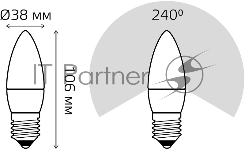 Лампа светодиодная Gauss 103102310 9.5Вт цок.:E27 свеча 220B 6500K св.свеч.бел.хол. (упак.:10шт)