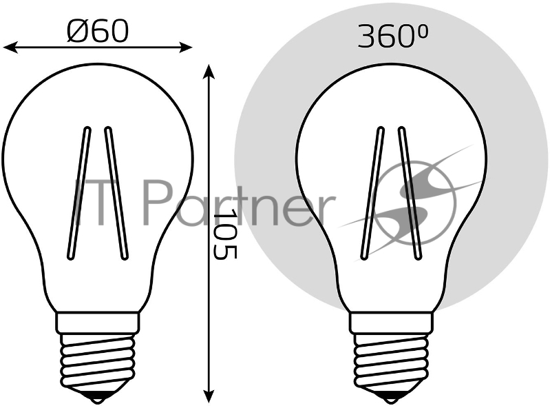 Лампа Gauss Filament А60 15W 1450lm 4100К Е27 LED 1/10/40