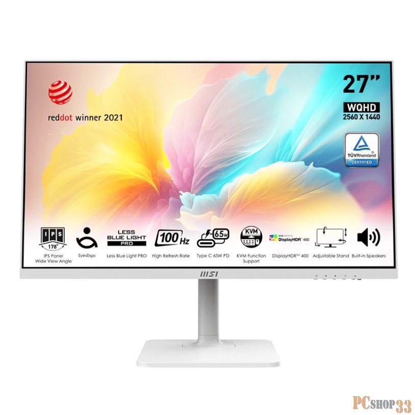 Монитор MSI 27 Modern MD272QXPW белый IPS LED 1ms 16:9 HDMI M/M матовая HAS Piv 400cd 178гр/178гр 2560x1440 100Hz DP WQ USB 5.85кг