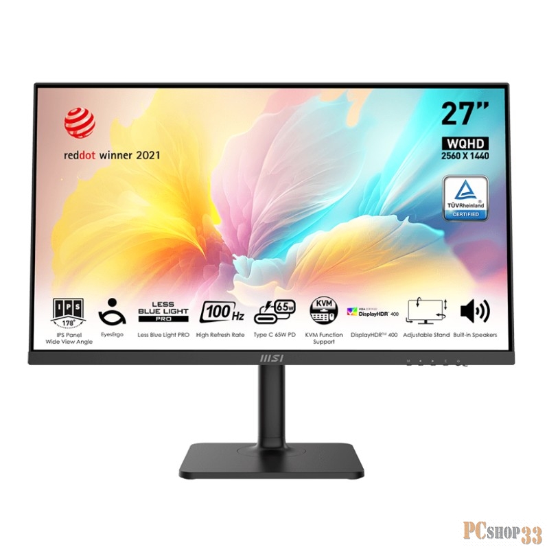 Монитор MSI 27 Modern MD272QXP черный IPS LED 1ms 16:9 HDMI M/M матовая HAS Piv 400cd 178гр/178гр 2560x1440 100Hz DP WQ USB 5.85кг