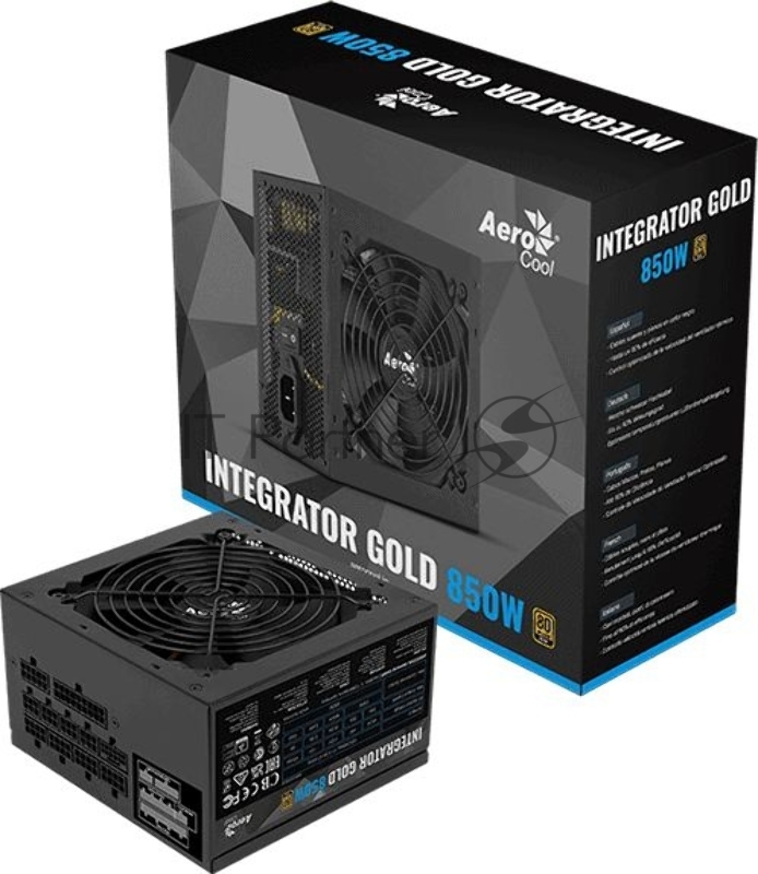 Блок питания Aerocool ATX 850W Integrator Gold 850W Gen.5 80+ gold (20+4pin) APFC 120mm fan LED 6xSATA Cab Manag RTL