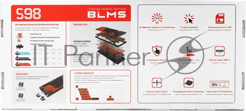 Клавиатура A4Tech Bloody S98 механическая красный USB for gamer LED (S98 RED)