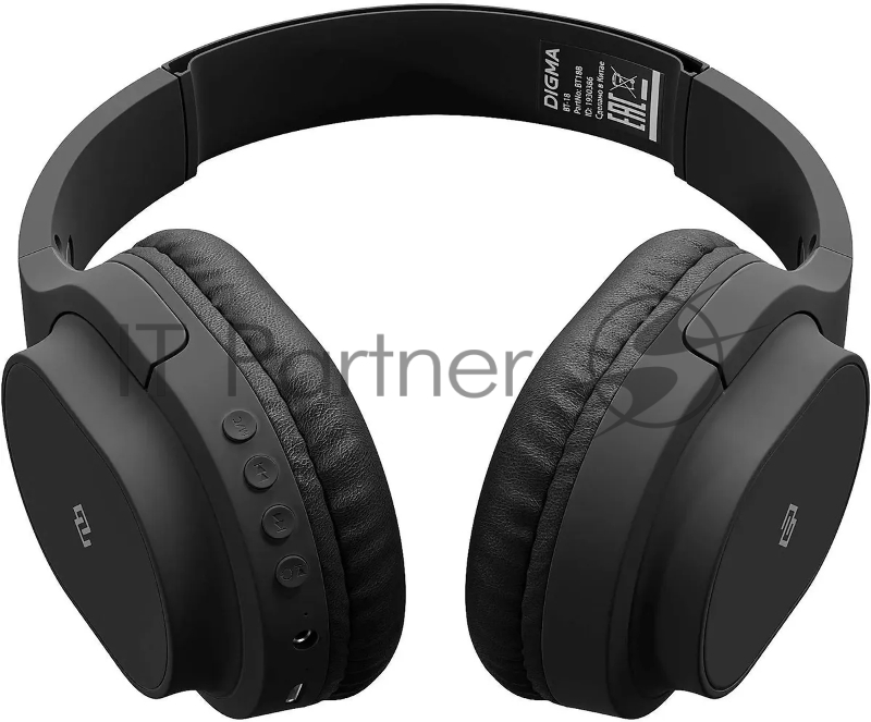 Гарнитура накладные Digma BT-18 черный/черный беспроводные bluetooth оголовье (BT18B)