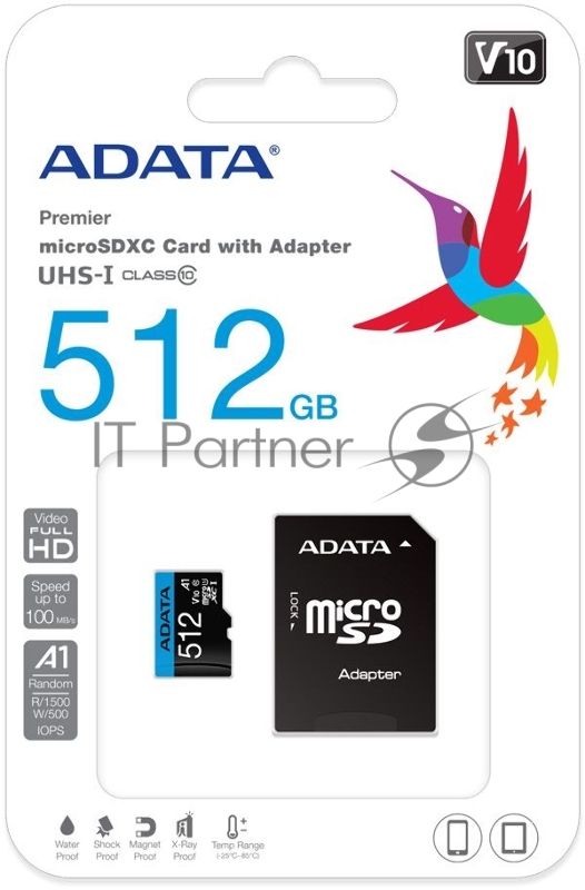 Карта памяти MICRO SDXC 512GB AUSDX512GUICL10A1-RA1 ADATA
