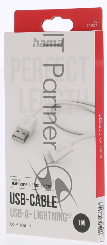 Кабель Hama H-201579 00201579 USB (m)-Lightning (m) 1м белый