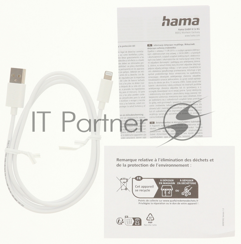 Кабель Hama H-201579 00201579 USB (m)-Lightning (m) 1м белый