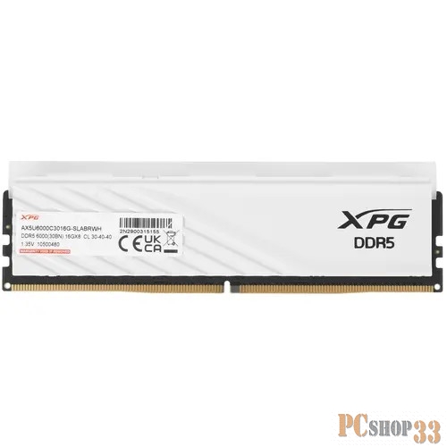 Memory Module ADATA XPG Lancer Blade DDR5 Общий объём памяти 16Гб Module capacity 16Гб Количество 1 6400 МГц Множитель частоты шины 30 1.35 В белый AX5U6000C3016G-SLABRWH