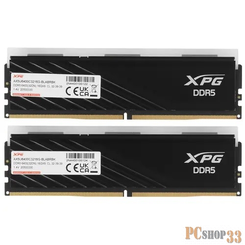 Модуль памяти ADATA XPG Lancer Blade Gaming DDR5 Общий объём памяти 32Гб Module capacity 16Гб Количество 2 6400 МГц Радиатор Множитель частоты шины 32 1.4 В RGB черный AX5U6400C3216G-DTLABRBK