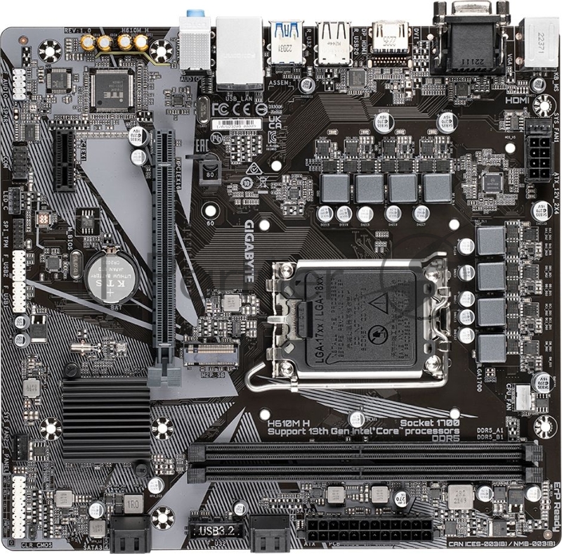 Материнская плата Gigabyte H610M H LGA1700, H610, 2*DDR5, D-Sub+HDMI, 4 SATA 6 Гб/с, M2, Audio, Gb LAN, USB 3.2, USB 2.0, COM*1 header, mATX