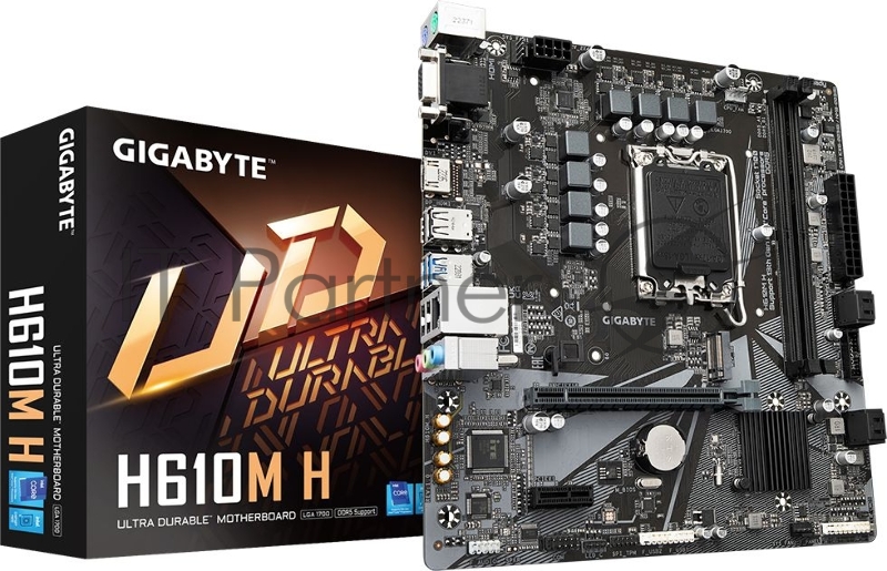 Материнская плата Gigabyte H610M H LGA1700, H610, 2*DDR5, D-Sub+HDMI, 4 SATA 6 Гб/с, M2, Audio, Gb LAN, USB 3.2, USB 2.0, COM*1 header, mATX