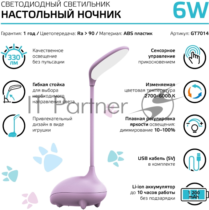 Светильник Gauss Qplus GTL701 (GT7014) настольный LED розовый 6Вт