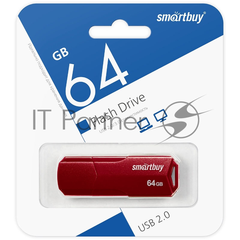Накопитель USB 2.0 SmartBuy 64GB CLUE Burgundy (SB64GBCLU-BG).