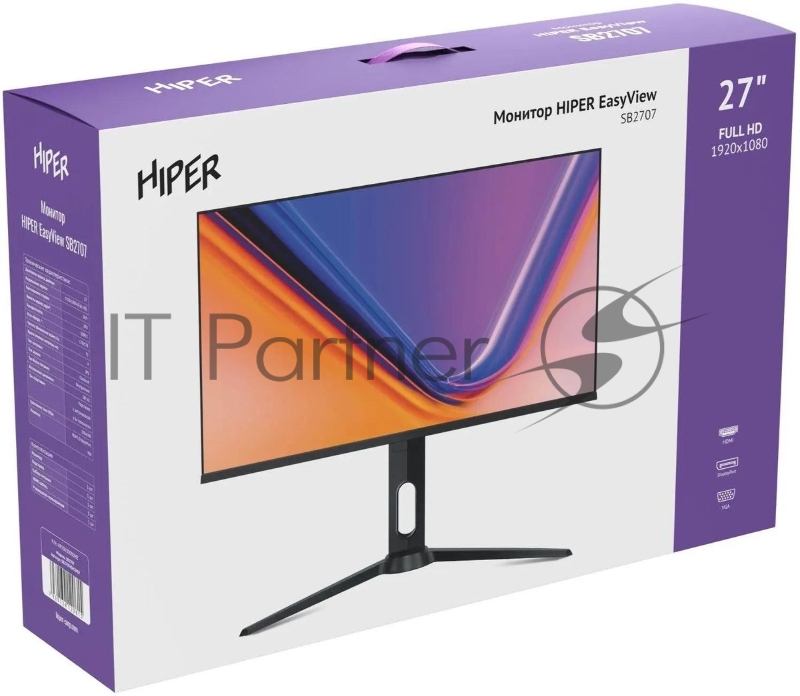 Монитор Hiper 27 EasyView SB2707 черный IPS LED 4ms 16:9 HDMI M/M матовая HAS Piv 250cd 178гр/178гр 1920x1080 75Hz FreeSync VGA DP FHD 5.75кг