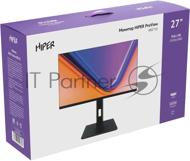 Монитор Hiper 27 ProView KB2710 черный IPS LED 5ms 16:9 HDMI M/M матовая HAS Piv 250cd 178гр/178гр 1920x1080 75Hz FreeSync DP FHD USB 4.5кг