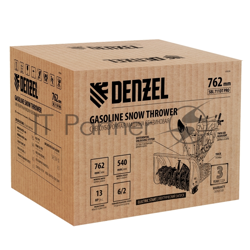 Бензиновая снегоуборочная машина SBL 711DT PRO, 420cc, гусеницы, эл.старт, блок. дифф.// Denzel