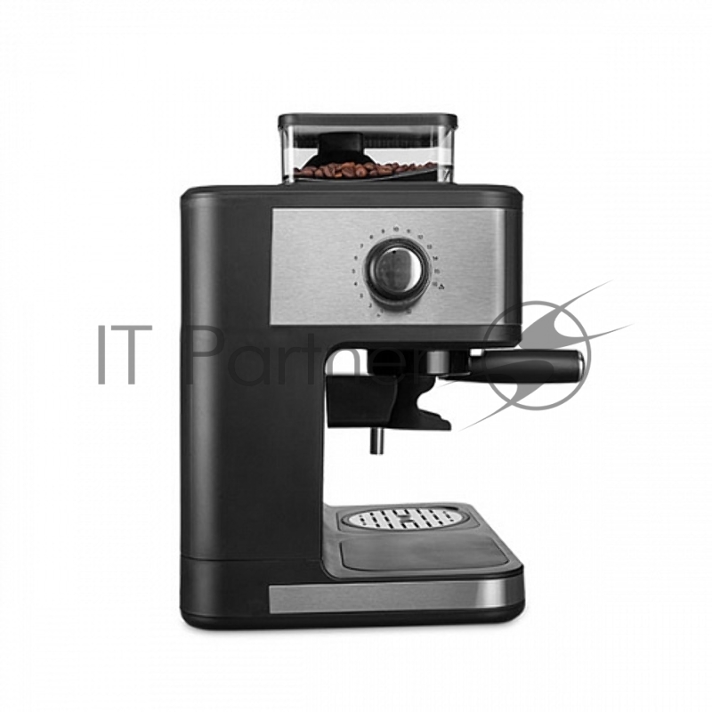 Кофейная станция BQ CM1003 Steel-Black, Давление: 15 бар, Мощность: 1150 Вт, Съемный резервуар для воды: 1.5 л, 240 гр объем кофемолки , Одновременное приготовление двух чашек кофе, Встроенная кофемолка с 16 степенями помола, Ручной капучинатор, Плат