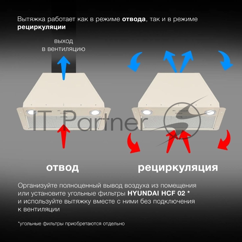 Вытяжка встраиваемая Hyundai HBB 6035 BE бежевый управление: кнопочное (1 мотор)