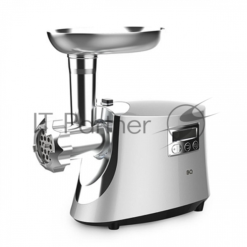 Мясорубка BQ MG2003 Silver. Мощность 2100 Вт / Вместимость загрузочного лотка 2,5 кг / Производительность 2 кг/мин / Скорость вращения шнека до 230 об/мин / Насадка для колбасок и кеббе в комплекте / Металлические диски 3 мм + 5 мм + 7 мм / Длина сет