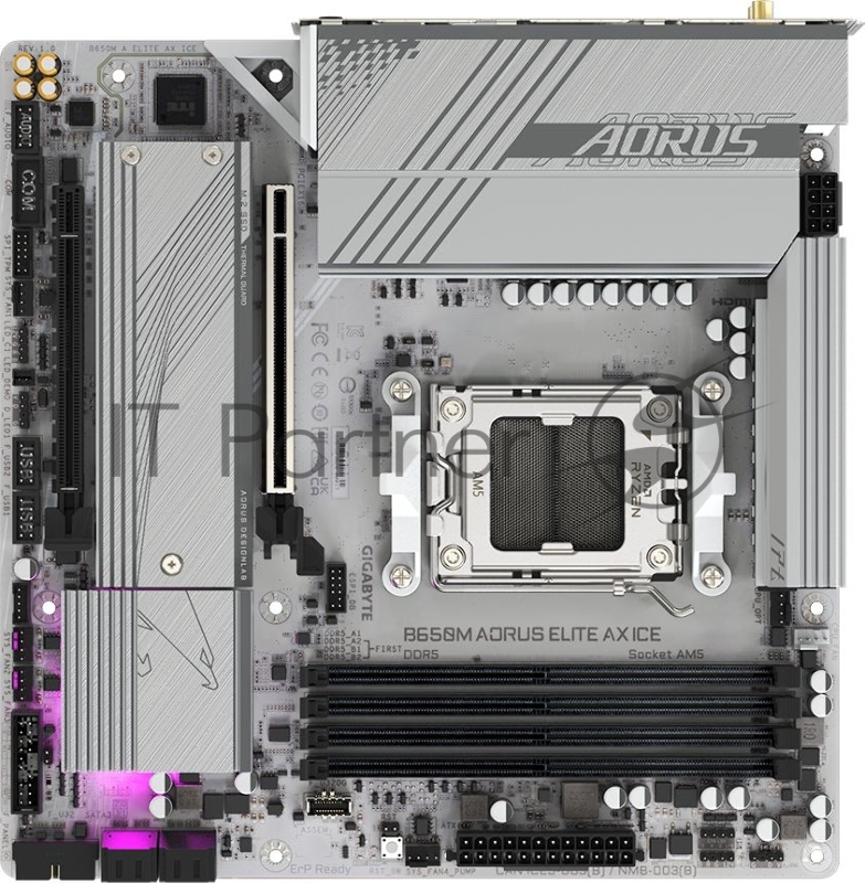 Материнская плата Gigabyte B650M A ELITE AX ICE SocketAM5 AMD B650 4xDDR5 mATX AC`97 8ch(7.1) 2.5Gg RAID+HDMI+DP