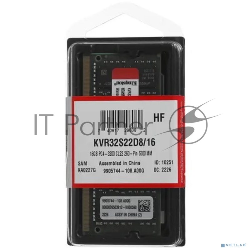 Память оперативная Kingston SODIMM 16GB 3200MHz DDR4 Non-ECC CL22 DR x8