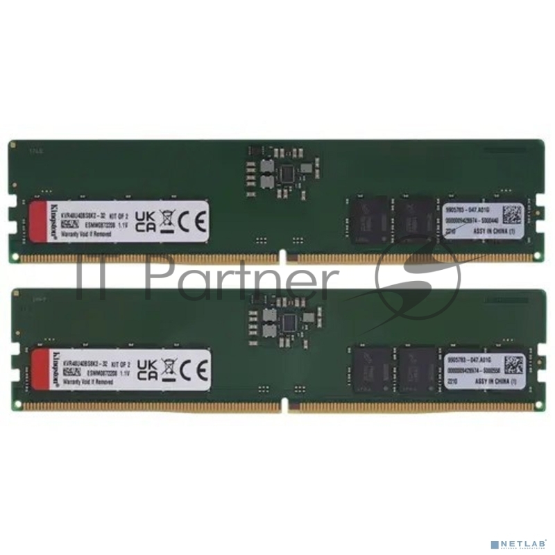 Оперативная память Kingston DRAM 32GB 4800MHz DDR5 Non-ECC CL40 DIMM (Kit of 2) 1Rx8 EAN: 740617325102