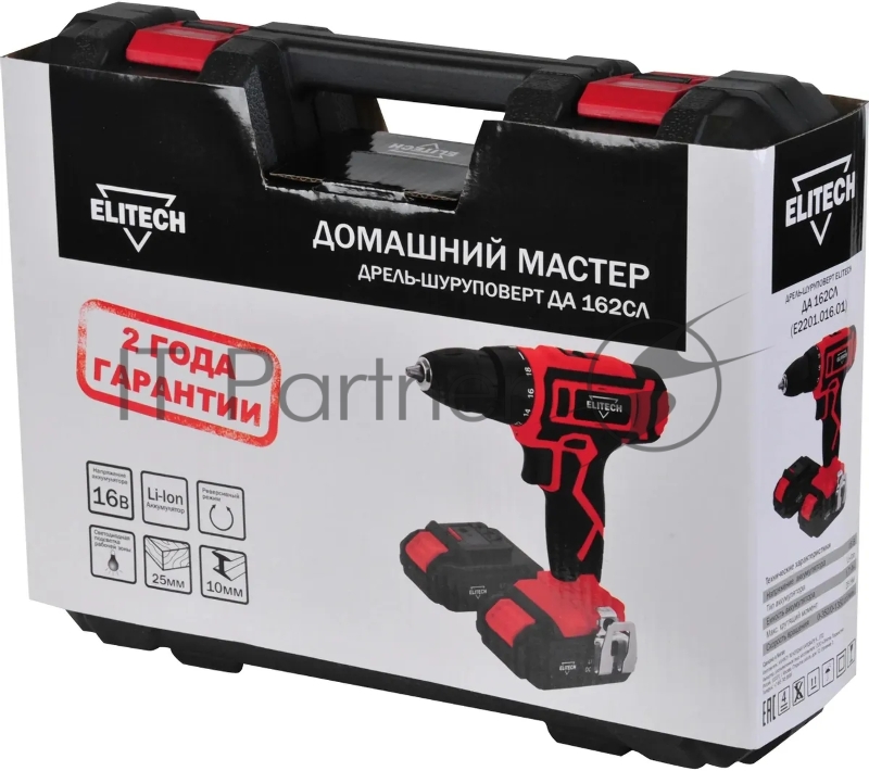Дрель-шуруповерт Elitech ДА 162СЛ аккум. патрон:быстрозажимной (кейс в комплекте) (E2201.016.01)
