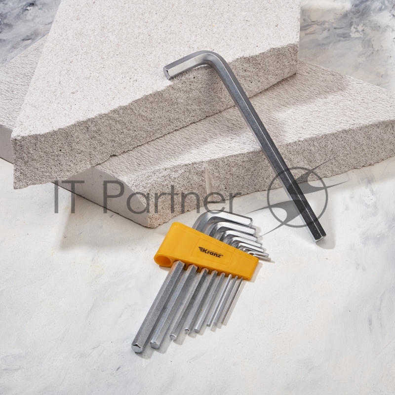 Набор ключей имбусовых HEX KRANZ 2,0-12 мм, CrV, 9 шт., удлиненные