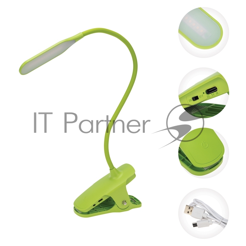Светильник настольный Click 4Вт, LED, 4000К, диммируемый 3 ступени, заряжаемый, на прищепке, зеленый REXANT