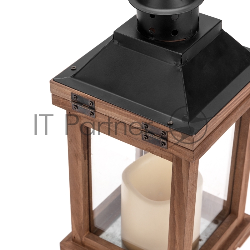 Декоративный фонарь со свечкой, корпус из дерева, размер 14х14х35cм, цвет теплый белый