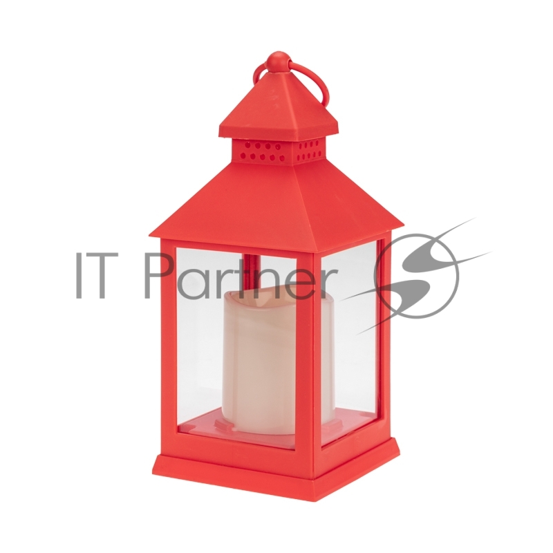 Декоративный фонарь со свечкой, красный корпус, размер 10,5х10,5х24см, цвет ТЕПЛЫЙ БЕЛЫЙ
