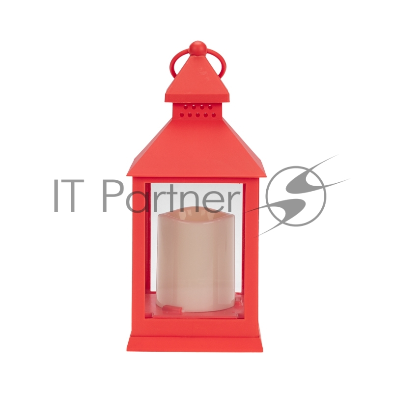 Декоративный фонарь со свечкой, красный корпус, размер 10,5х10,5х24см, цвет ТЕПЛЫЙ БЕЛЫЙ
